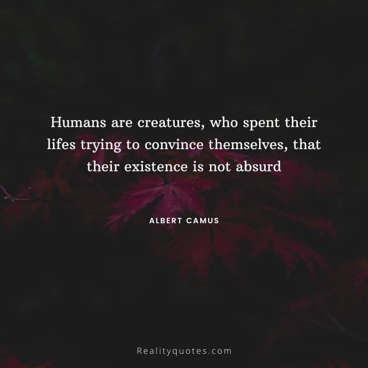 Humans are creatures, who spent their lifes trying to convince themselves, that their existence is not absurd