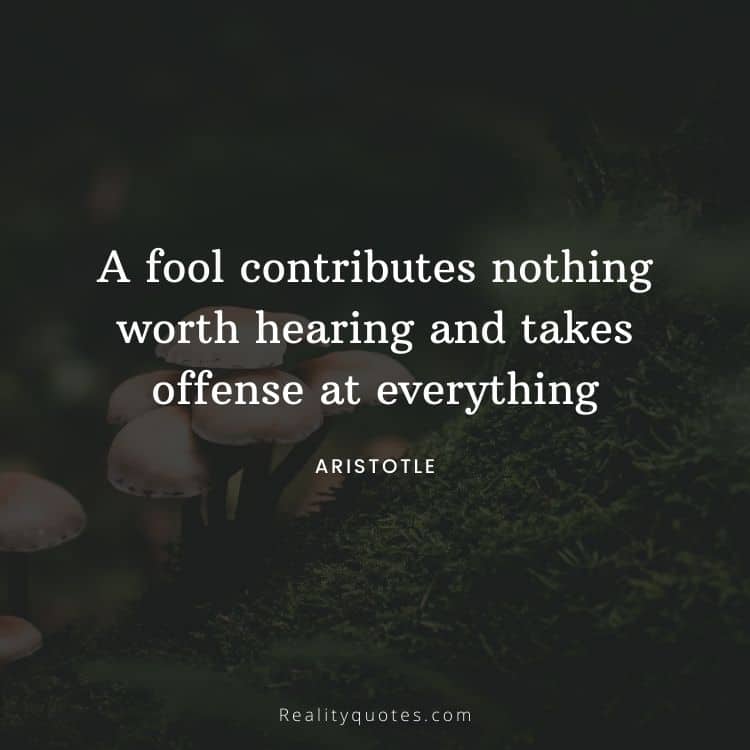 A fool contributes nothing worth hearing and takes offense at everything