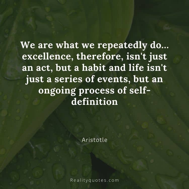 We are what we repeatedly do… excellence, therefore, isn't just an act, but a habit and life isn't just a series of events, but an ongoing process of self-definition