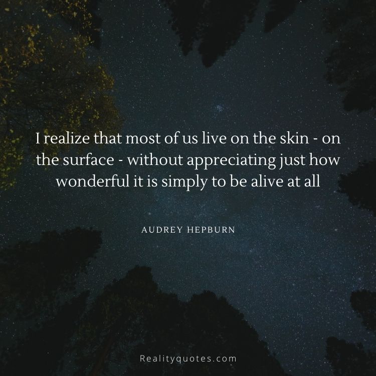 I realize that most of us live on the skin - on the surface - without appreciating just how wonderful it is simply to be alive at all