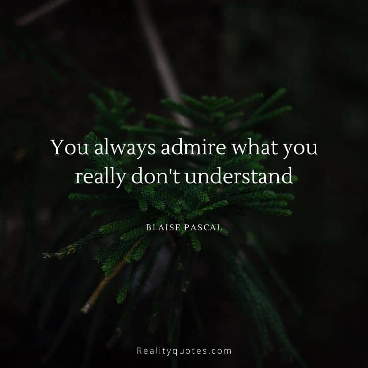 You always admire what you really don't understand