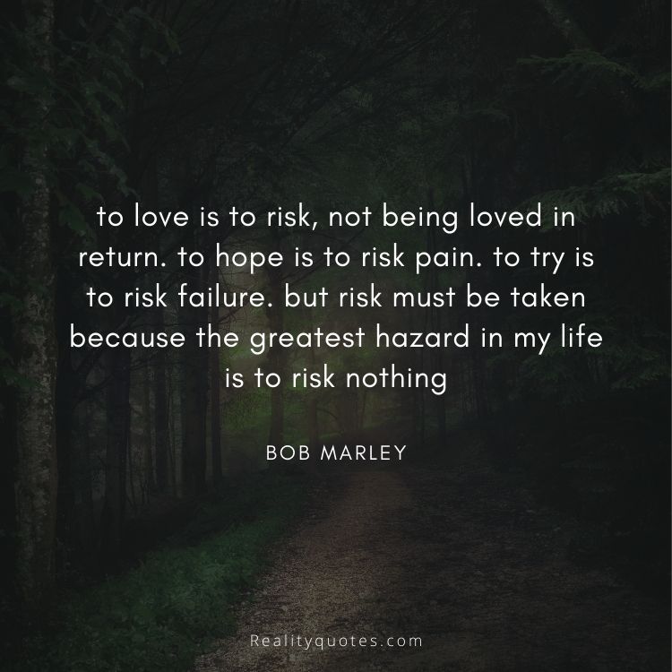 to love is to risk, not being loved in return. to hope is to risk pain. to try is to risk failure. but risk must be taken because the greatest hazard in my life is to risk nothing