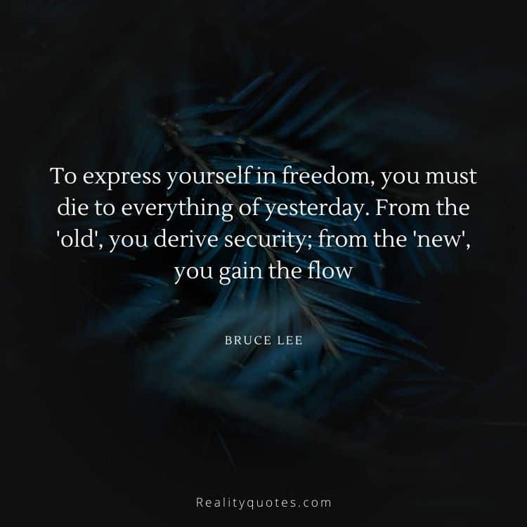 To express yourself in freedom, you must die to everything of yesterday. From the 'old', you derive security; from the 'new', you gain the flow