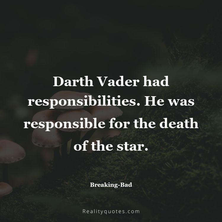 44. Darth Vader had responsibilities. He was responsible for the death of the star.