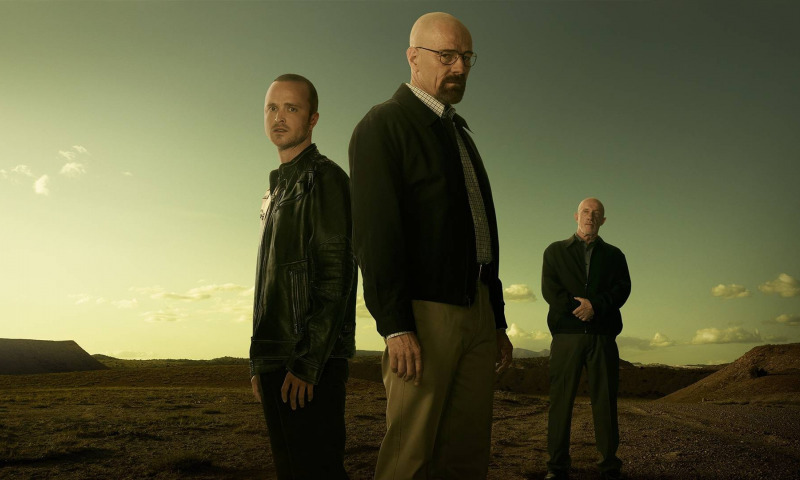 walter and jesse and mike standing beside each other